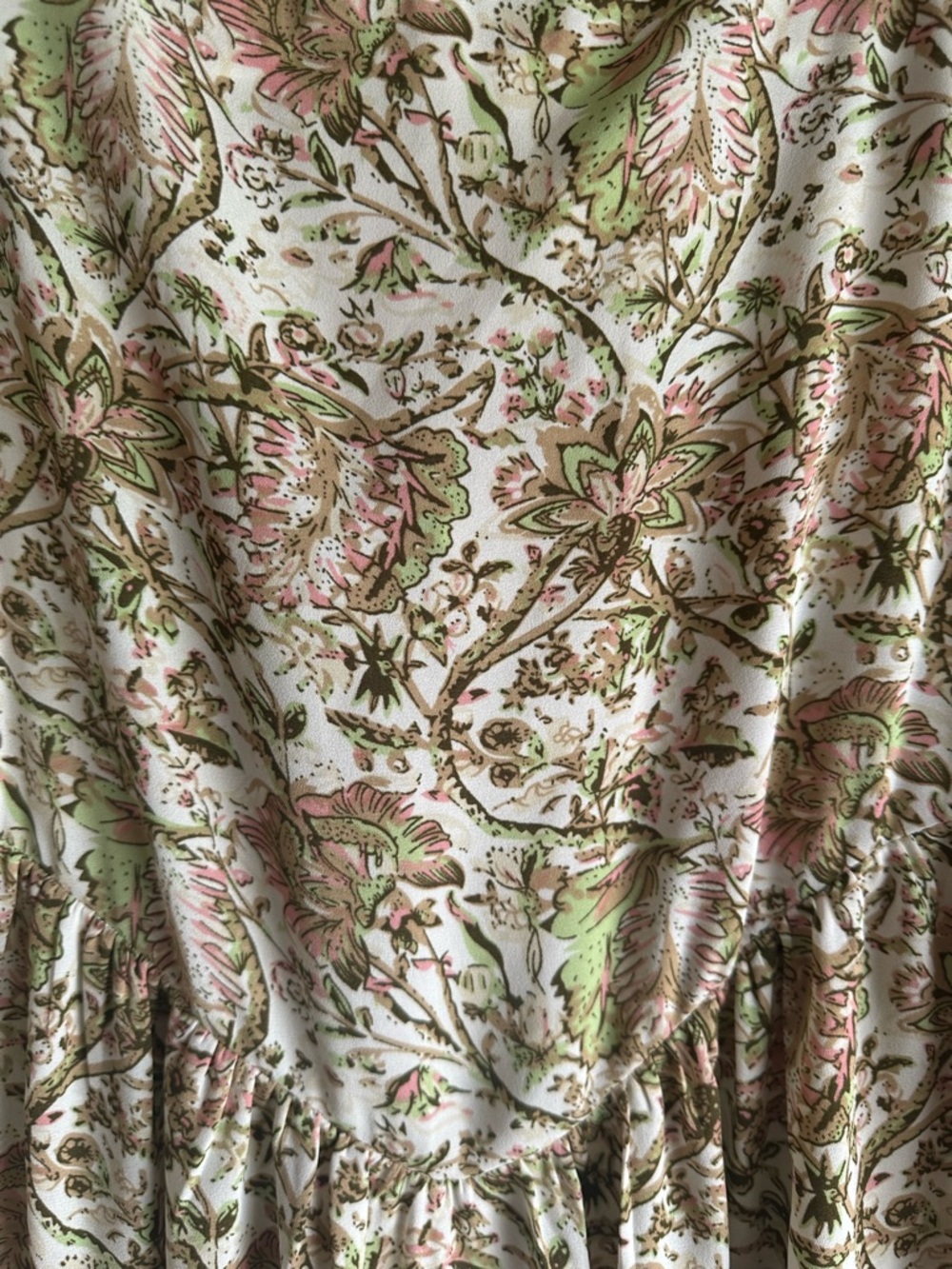 Daniel Rainn Floral Tie-Neck Peasant Blouse in Cream, Green and Pink - Picture 4 of 5
